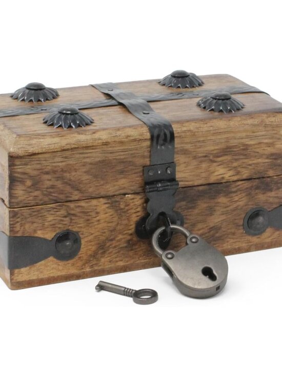 Other - Treasure Chest Wooden Box with Antique Iron Lock and Skeleton Key X-Small 5 x 3
